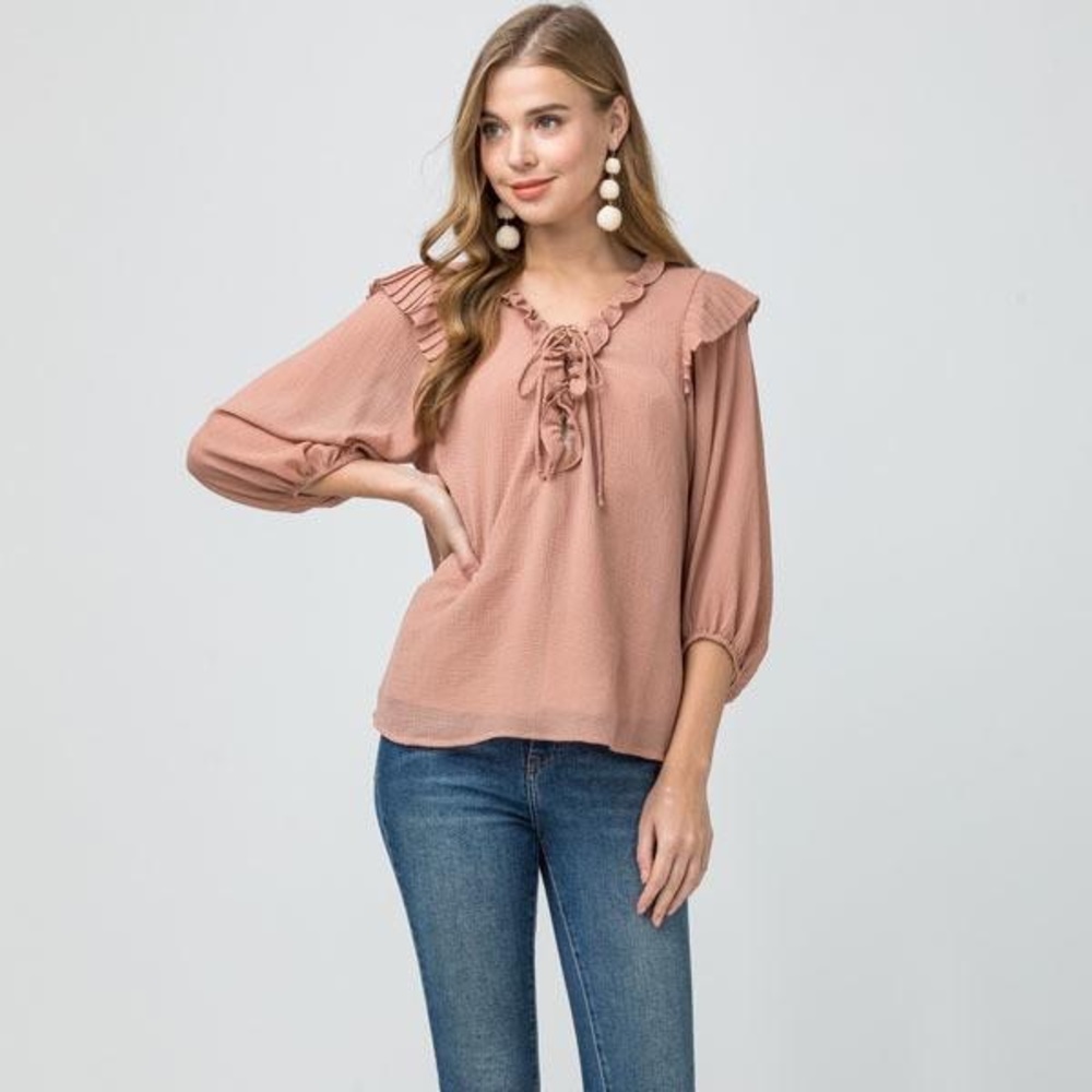 Dusty Rose Ruffle Top - Picture 1 of 4